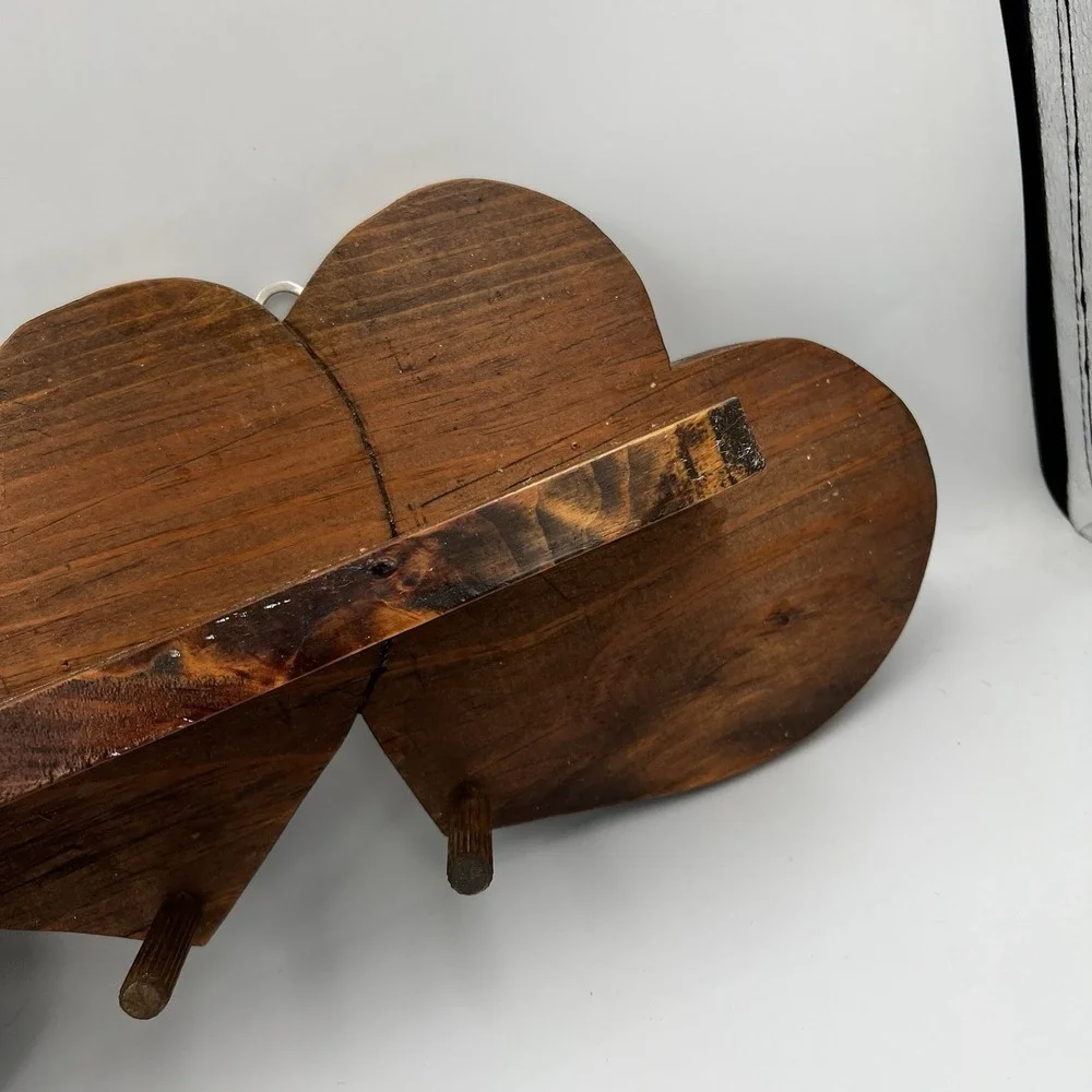 Vintage Wooden Interlocking 3 Heart Shaped Wall Shelf W/Peg Cottagecore Granny